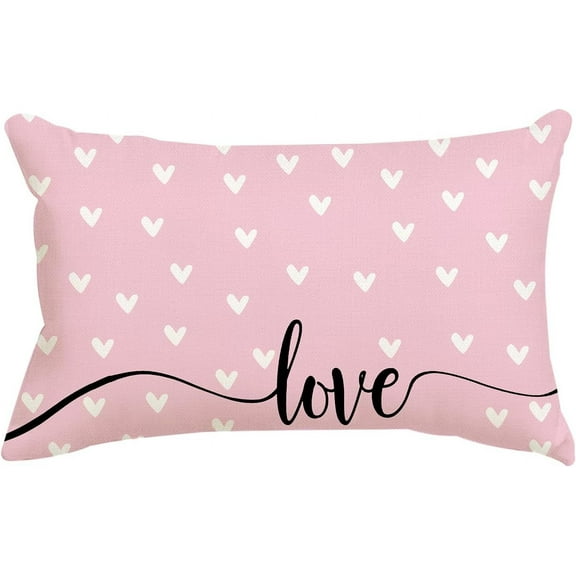 Valentines Day Pillow Covers 12X20 Love Hearts Decorative Throw Pillows Decoration Holiday Party Pink Cushion Case for Couch Sofa