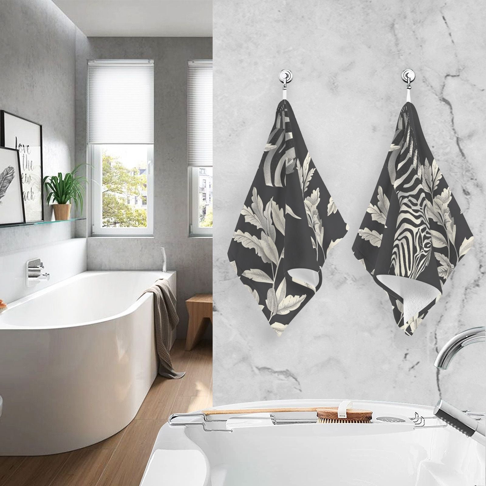 Zebra and Leaves Hand Towels Cotton Bath Towels Large Face Towels Absorbent for Bathroom 2 Packs