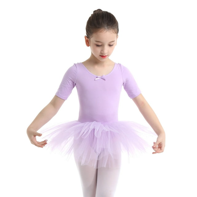 iiniim Filles Enfants Robe Tutu de Danse Ballet à Manches Courtes Justaucorps Tenue de Ballerine Danse Moderne Costume Violet 4TG