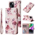 thumbnail image 1 of Compatible with iPhone 14 Premium Vintage PU Leather Magnetic Closure Case with Strap Flip Cover, 1 of 5