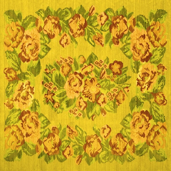 Ahgly Company Indoor Square Medallion Yellow French Area Rugs, 6' Square