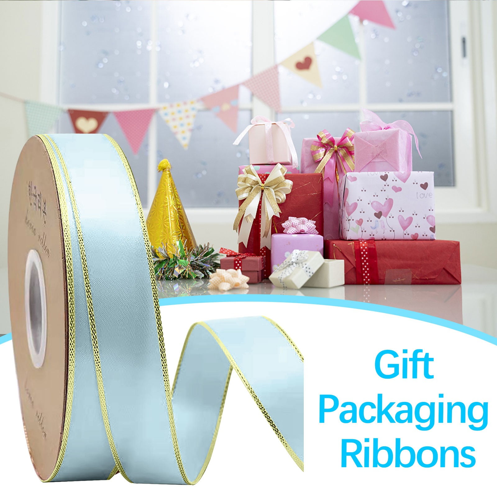 Jubipavy Ribbons .3cm Double Gold Edged Polyester Ribbon Gift Flower Packaging Ribbon Decoration Ribbon DIY Ribbon