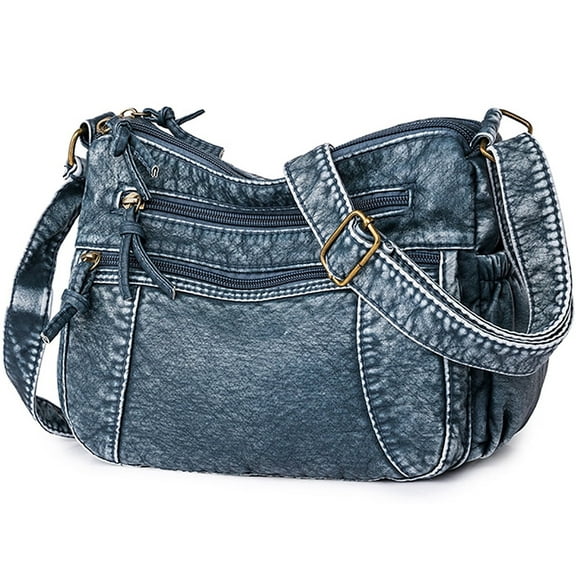 AOUNQ Crossbody Bags for Women,Retro Denim Bag,Ladies Leather Purses and Handbags,Fashion Shoulder Bag Hobo Bag Pocketbooks,Blue