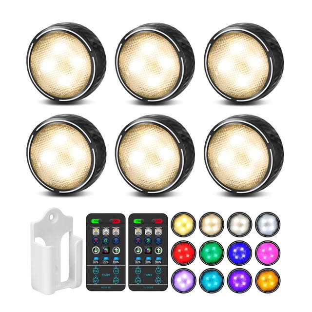 LED Puck Lights Battery Operated Under Cabinet Lighting, Closet Lights with Remote, Color Changing Under Counter Lighting, Stick On Lights