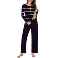 thumbnail image 2 of Kaemgyyd Womens 2 Piece Pajama Set Stripe Lounge Outfits Soft Button Pleated Sleepwear and Wide Leg Pants with Pockets, 2 of 6