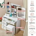 thumbnail image 4 of Vanity Desk with Mirror with Lights, Makeup Vanity with LED Ligted Mirror, Vanity Table Set with 5 Drawers and Stool, Shelves, Vanity Makeup Table with Mirror for Bedroom, White, 4 of 7