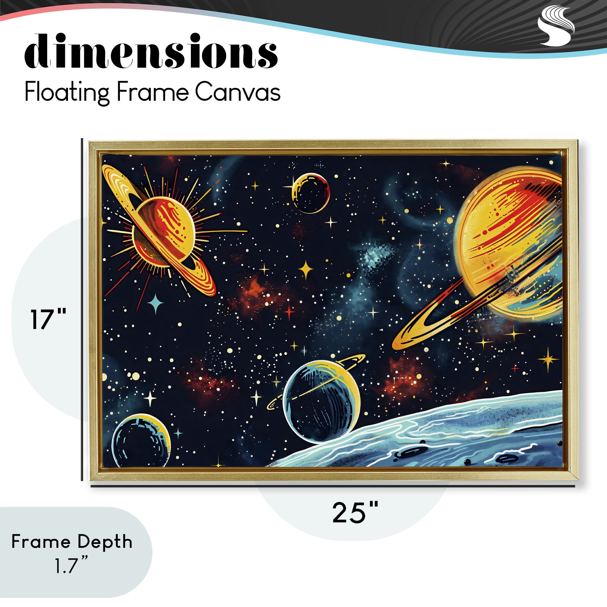 Stupell Industries Black Lit Galaxy Panorama Gold Framed Floater Canvas Wall Art, design by Creative Studio