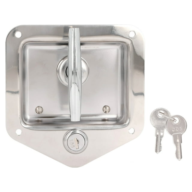 Cerradura para caja de herramientas con manija en T, de acero inoxidable pulido, con 2 llaves para caravana, camión y remolque.
