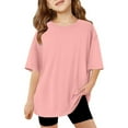 thumbnail image 6 of Kids Oversized Drop Shoulder T Shirts Solid Color Crew Neck Tops Loose Fit Short Sleeve Tees for Summer Daily Wear, 6 of 8