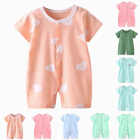 Gubotare Kids Romper Crew Neck Short Sleeve Cartoon Print Romper Summer Breathable Lightweight Kawaii Dailywear Child Jumpsuits(Light Blue,12-18 Months)