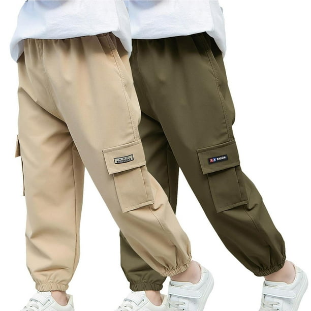Odeerbi 2-14 Años Boys 2 Pcs Pantalones de Carga Pantalones Jogger Pantalones Spring Summer Color Sólido Pantalones de Trabajo Informal Con Bolsillo