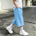 thumbnail image 5 of ZACPNCV Boys Girls Capri Sweatpants Elastic Waist Drawstring Lounge Capris Wide Leg Cropped Pants with Pockets Workout Joggers 11-12Years Blue, 5 of 9