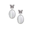 thumbnail image 2 of Delight Jewelry Silvertone Oval - Imitation Cat's Eye - White - Silvertone Antiqued Butterfly Post Earrings, 2 of 4