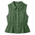 thumbnail image 4 of Noric Women Button Up Tank Tops Peter Pan Collar Cute Cotton Linen Summer Casual Elastic Waist Peplum Tops, 4 of 8