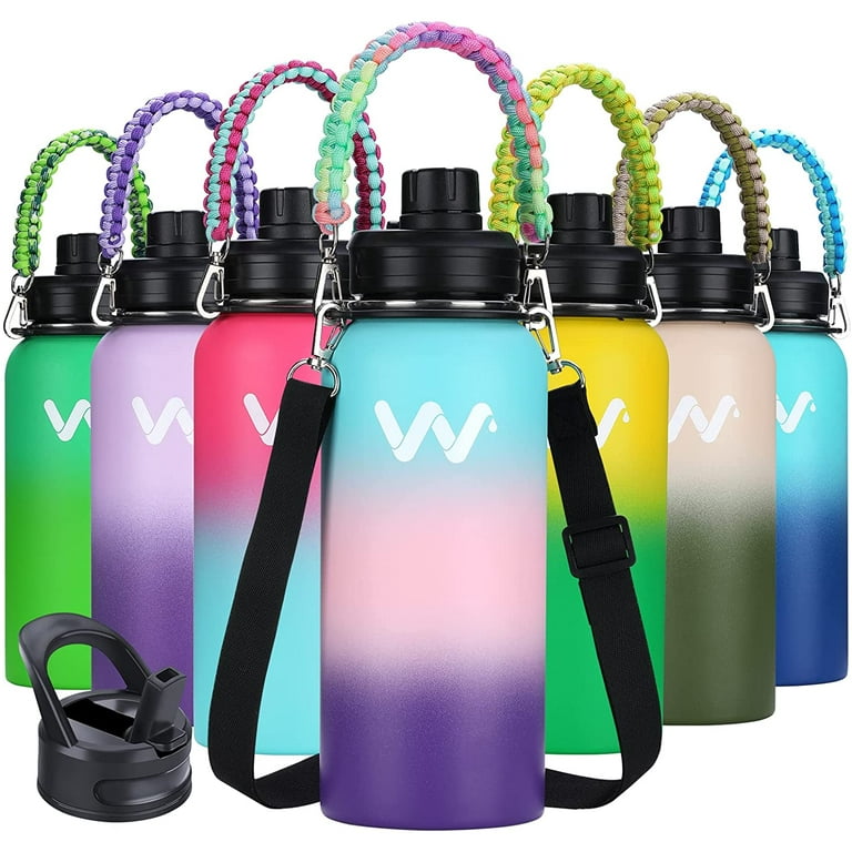 Water Bottle with Straw - 40 oz Stainless Steel Water Bottles, Big Water  Jug Vacuum Insulated Waterbottle with Paracord Handle, Straw / Auto Spout