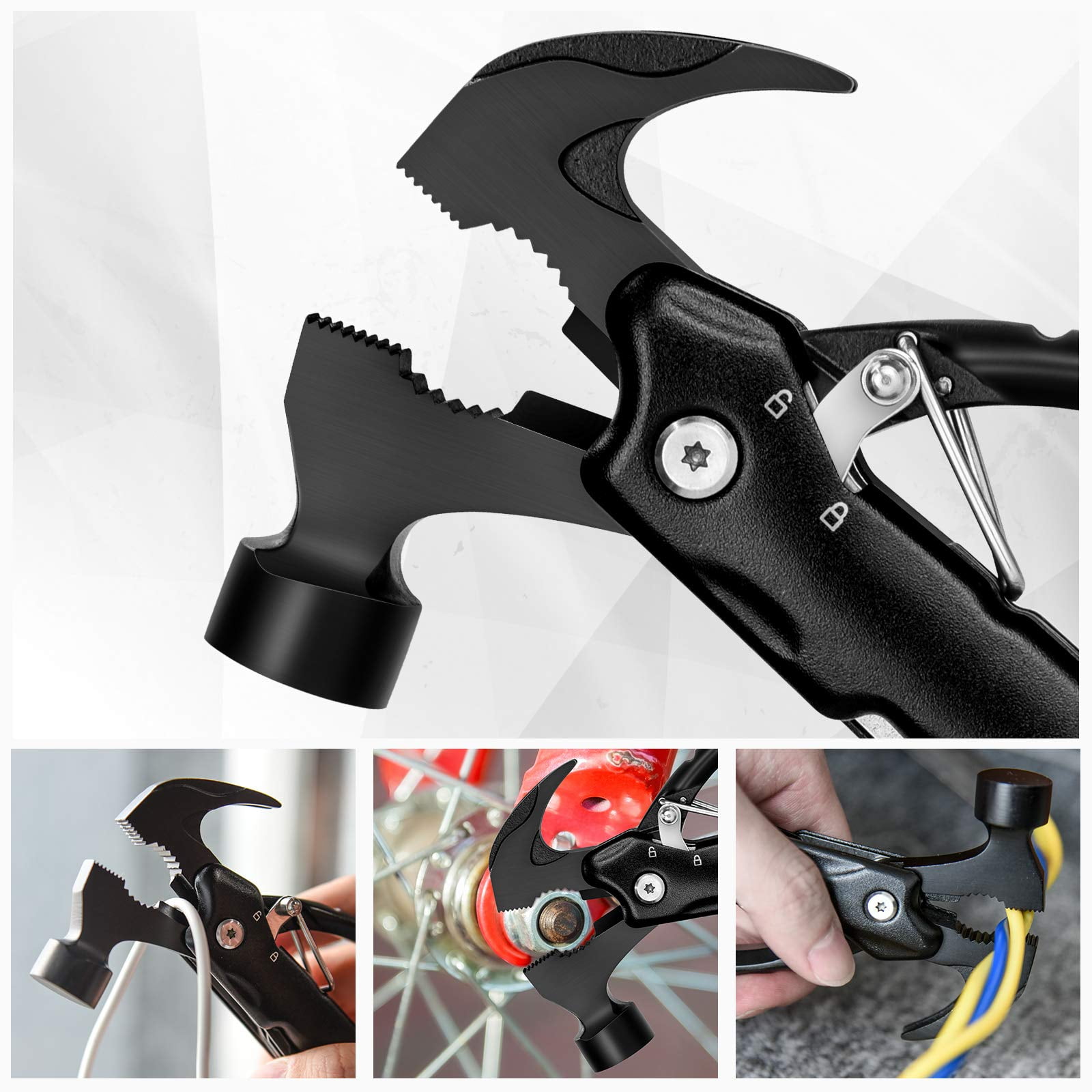 12 in 1 Hammer Multitool Gifts for Men, White Elephant Gifts for Adults, Mens Gifts for Dad Him Husband, Christmas Gift for Mens Dad Him, Camping Essentials Gear，black(14*7cm）