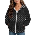 thumbnail image 2 of Xdegoge Tween Girls Polka Dot Zip Up Hoodie Long Sleeve Black Jacket with Pockets Casual Fall Winter Outerwear Sweatshirts, Size 9-10, 2 of 7