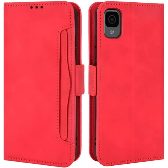 Alcatel TCL 30 Z T602DL Case, TCL 30 LE Case, Magnetic Full Body Protection Shockproof Flip Leather Wallet Case Cover with Card Holder for TCL 30Z / TCL 30LE Phone Case (Red)