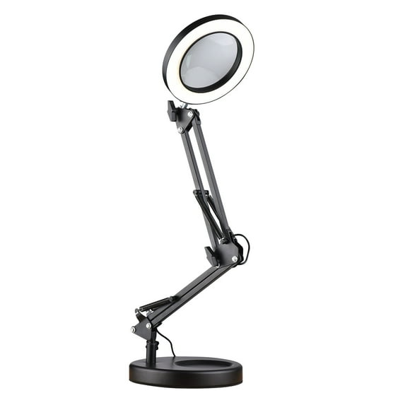 Labymos 5X Magnifying Glass with Light and Base Stand LED Eye-Caring Light Magnifier Magnifying Desk