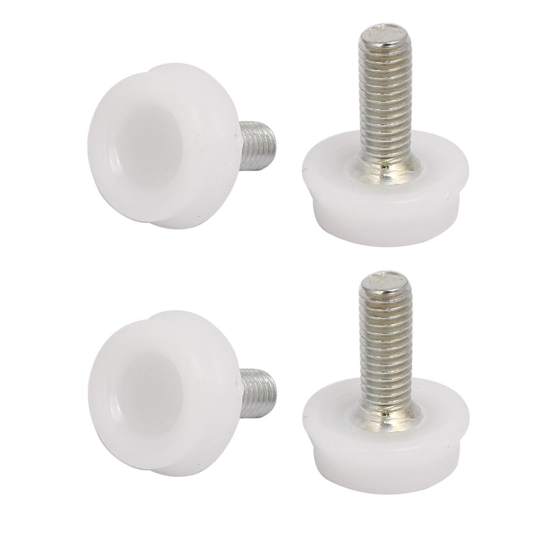 M8x20mm Plastic Base Furniture Glide Leveling Foot White Silver Tone 4pcs