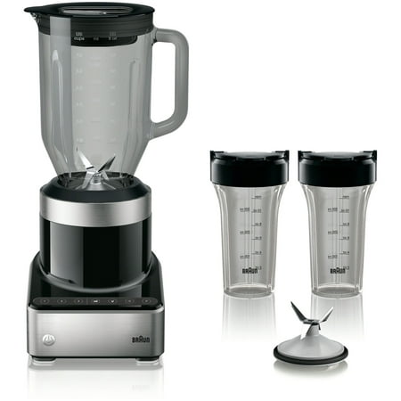 Braun PureMix Countertop Power Blender with 56 oz. Thermal-Resistant Glass Blending Pitcher & Smoothie2Go Cups in
