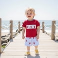 thumbnail image 3 of BemeyourBBs Kids Toddler Boy Summer Clothes Infant Baby Boys Crayfish Outfits Lobster Embroidery Short Sleeve TShirt Tops with Stripe Shorts Set Toddler Baby Boys Summer Outfit, 3 of 9