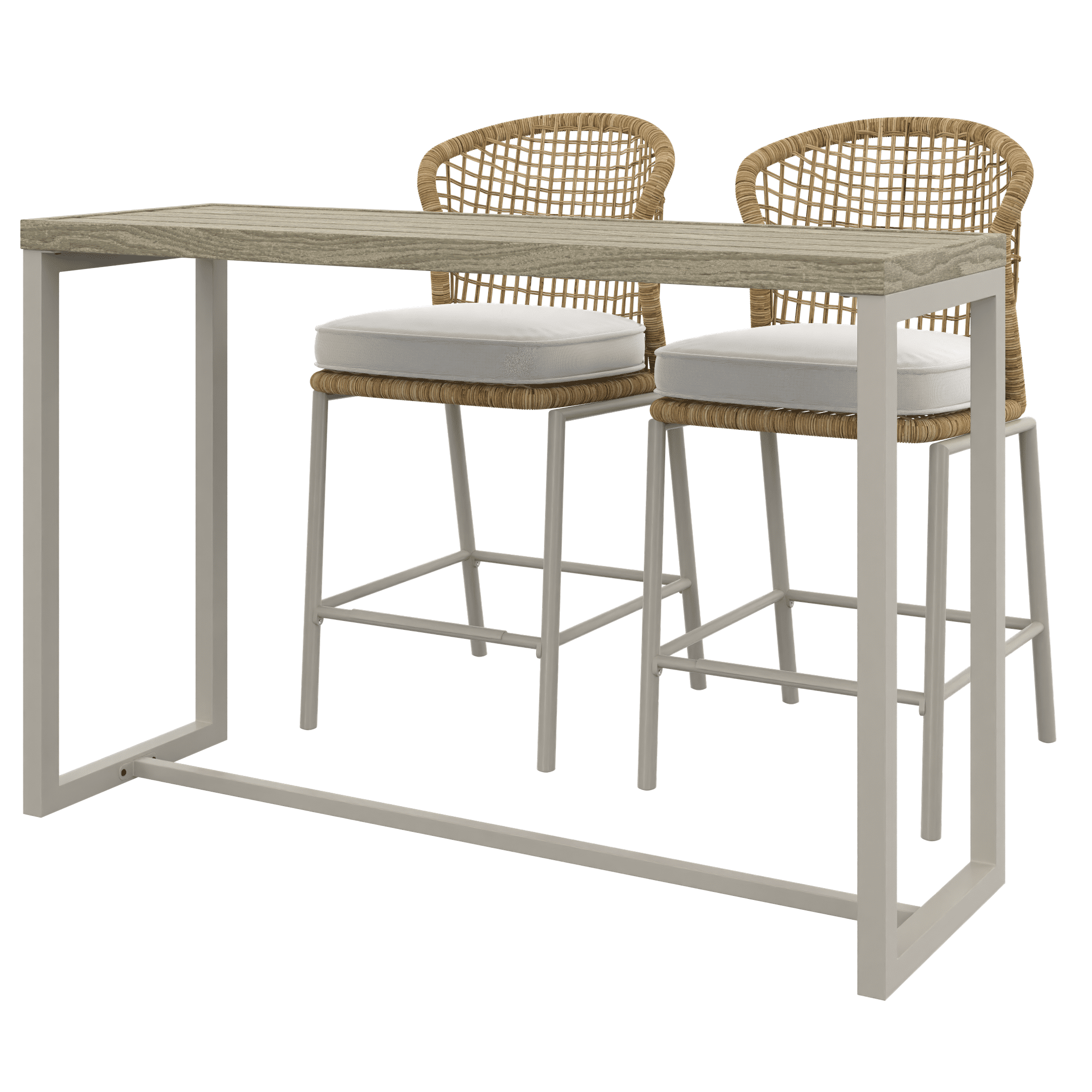 HOMETRENDS Lasso 3-Piece Steel Outdoor Bar Height Dining Set with Cushions, Beige