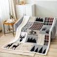 thumbnail image 2 of Rustic Patchwork Fleece Blanket Queen Size, Retro Cabin Throw Blanket Teens Adult,Woodland Deer Sherpa Blanket Hunting Wild Animal Farmhouse Plush Bed Blanket, Grey Black Red, 2 of 4