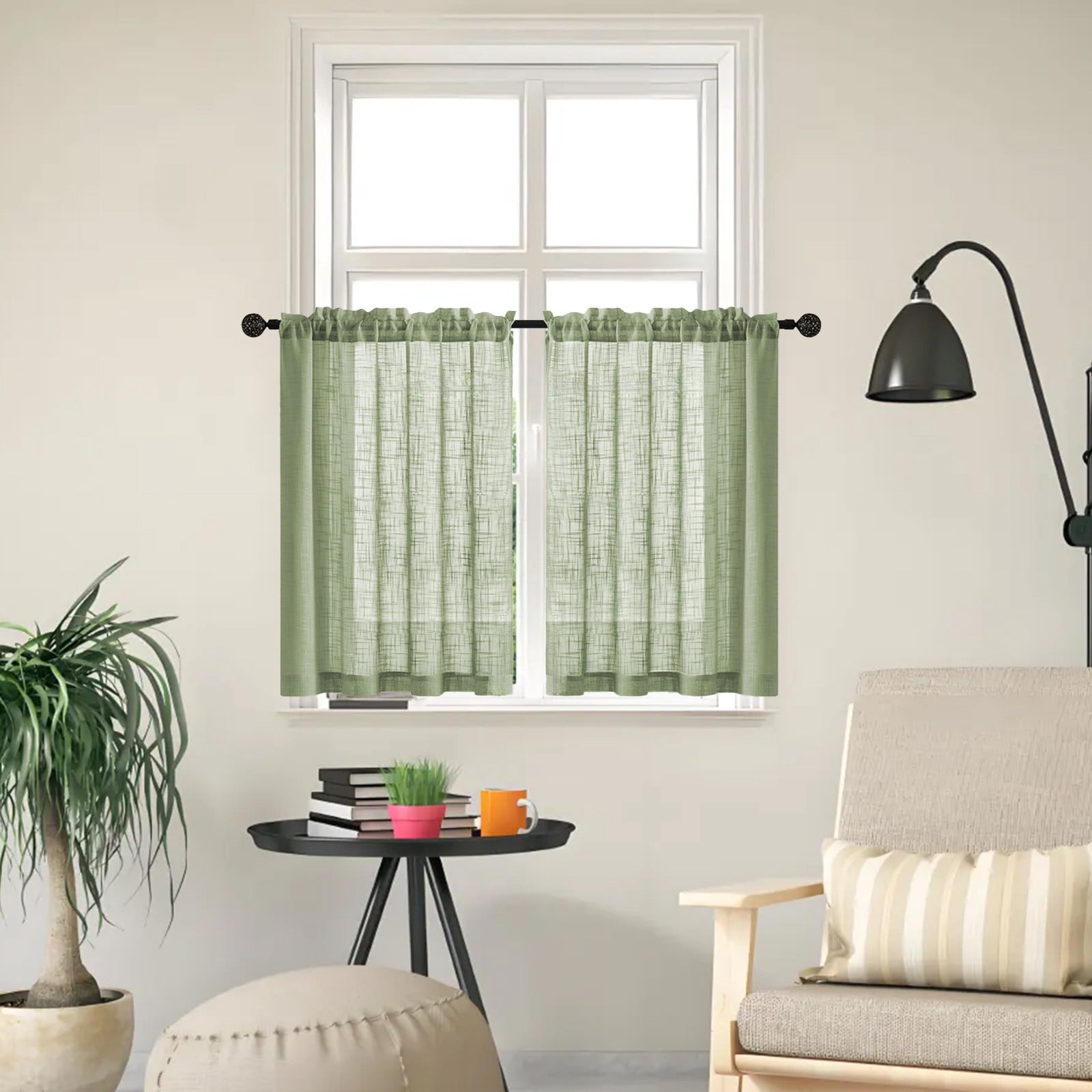 Swiftyle 6 Pcs Linen Bathroom Curtain Vintage Style Semi-Transparent Privacy Window Treatment for Kitchen Decor