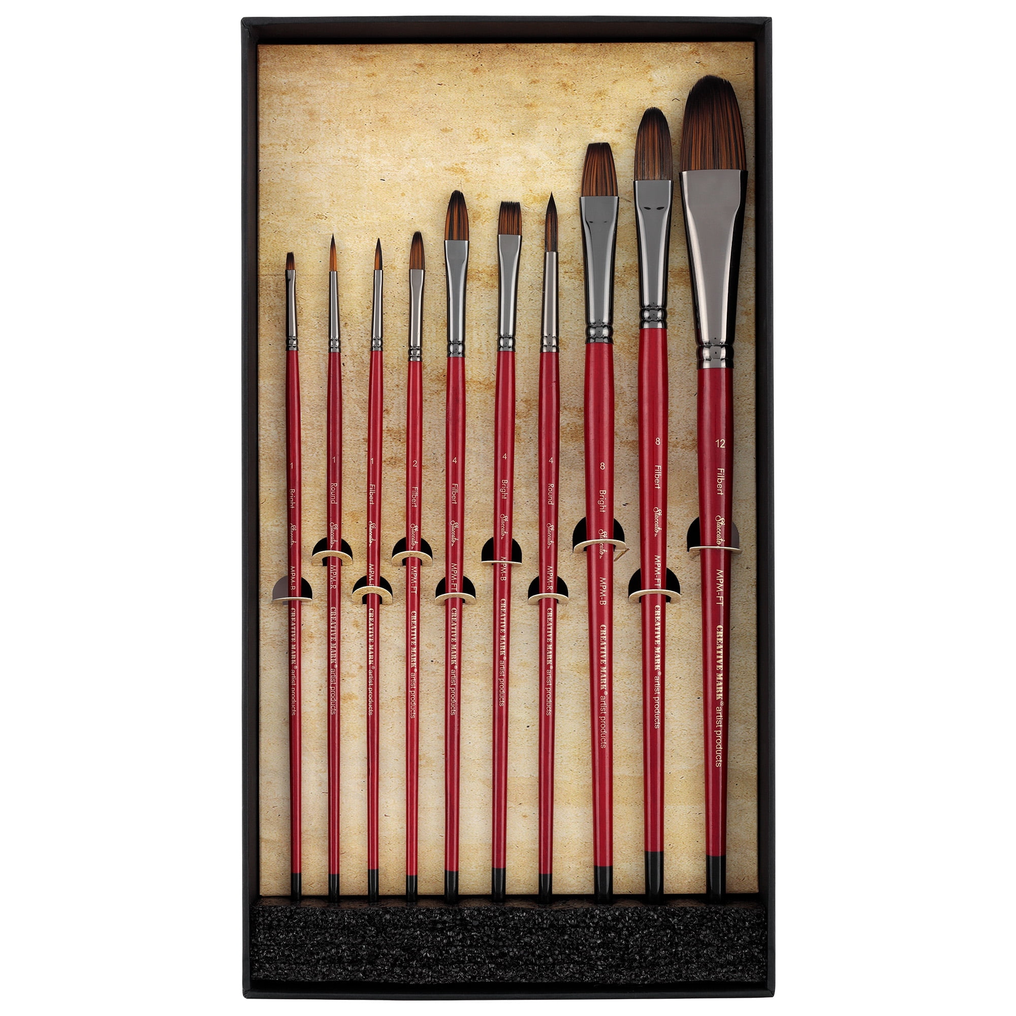 Mezzo Rotating Paint Brush Storage Rack w/ Creative Mark Staccato Synthetic Hand Crafted Fine Artist Paint Brush Set of 10 Multimedia Paint Brushes w/ Brush Drying Carousel - Holds Up to 28 Brushes