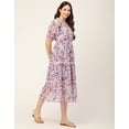 thumbnail image 3 of Moomaya Womens Printed Tiered Dress V Neck Elbow Sleeves Poly Georgette Dress, 3 of 8