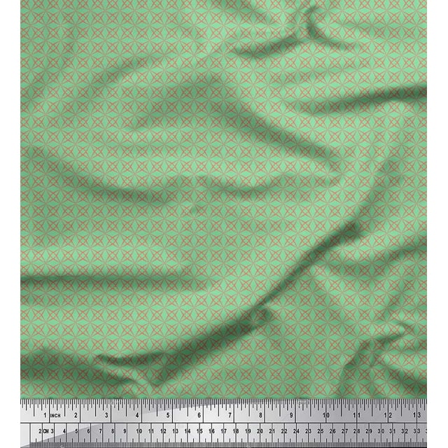 Soimoi Green Rayon Fabric Artistic Geometric Printed Fabric 1 Yard 56 Inch Wide