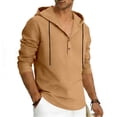 thumbnail image 3 of Maean Mens Cotton Linen Shirts with Hoodie Long Sleeve Button Neck Shirt Fashion Casual Vacation Tops, 3 of 7
