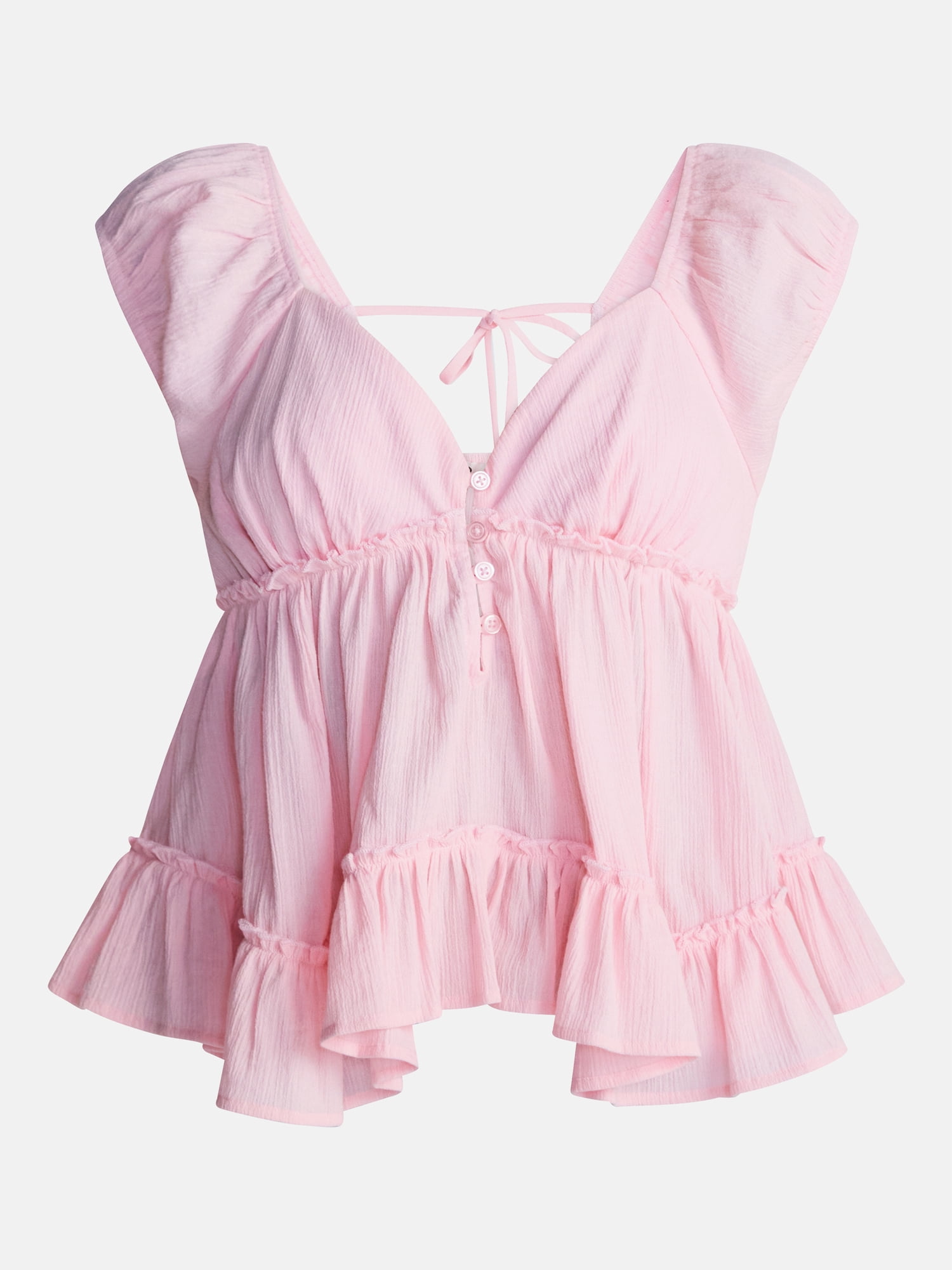 No Boundaries Boho Woven Babydoll Top, Women's XXS-XXL
