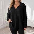 thumbnail image 4 of zaveiop Women Plus Size Casual Knit Sweater Lapel V Neck Solid Color Tops Lightweight Long Sleeve Blouses (Black, 4XL), 4 of 8