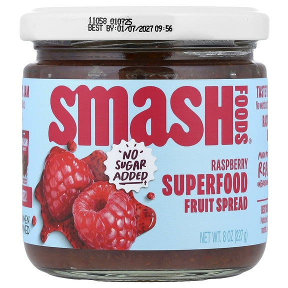 Smash Foods Raspberry Jam, No Sugar Added, Low-Calorie, Vegan (1 Jar)