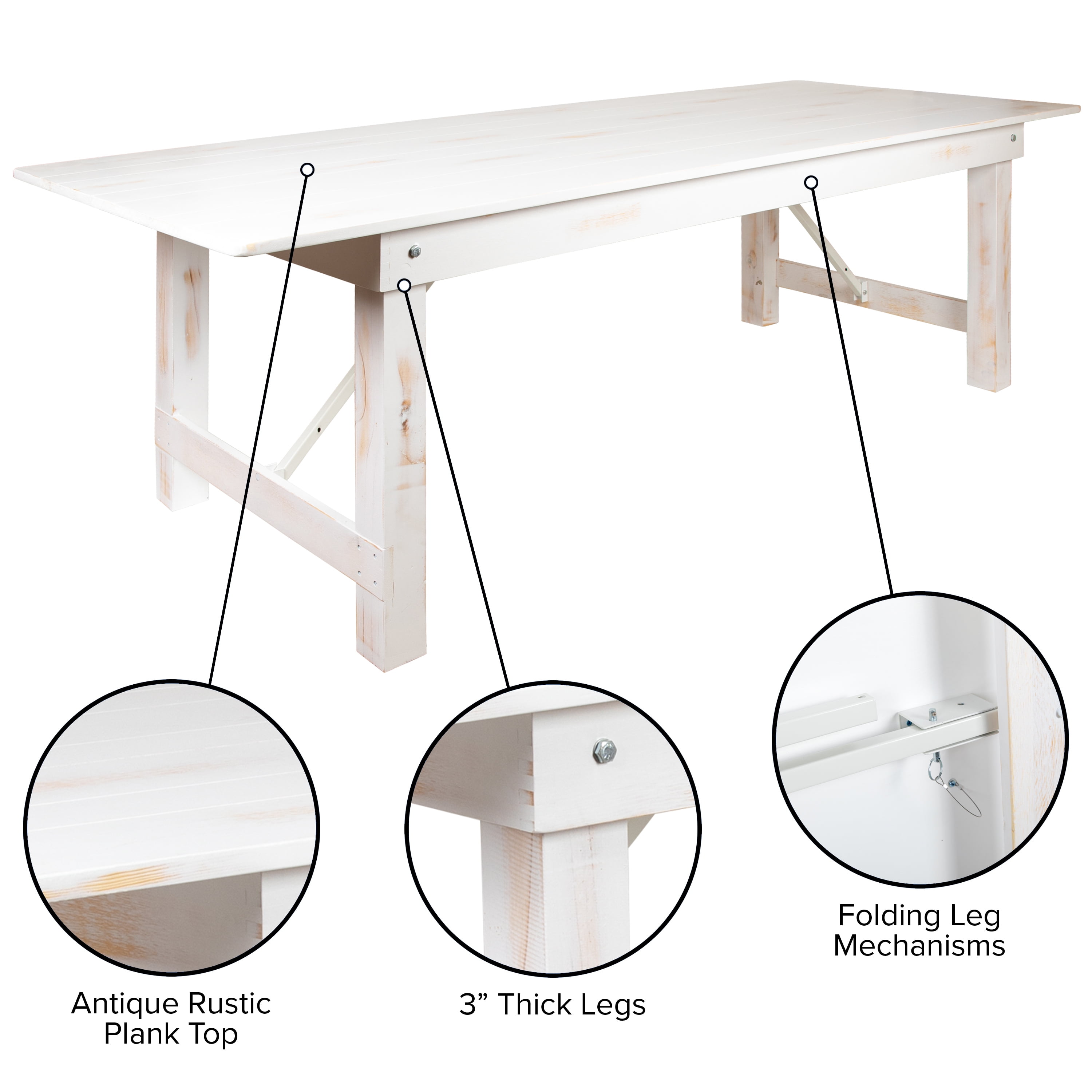  Flash Furniture Hercules - Mesa de comedor de grado comercial, Mesa  plegable de pino macizo para 10 pulgadas de estilo rústico antiguo
