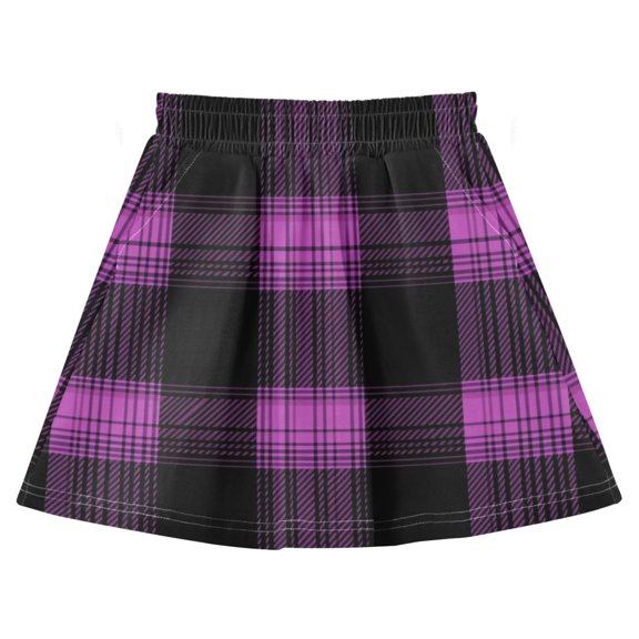 Lilac and Black Tartan Plaids Girls' Skirts A-Line Skirts with Under Dress Shorts Elastic Waist 3Y