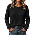 thumbnail image 2 of Women’s Waffle Knit Long Sleeve Shirts, Crew Neck Pullover Sweater Tops, Casual Loose Fit Lightweight Knit Tops for Fall Winter Spring, 2 of 5