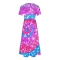 thumbnail image 4 of Nrmvnmi Women's Summer Casual Tie Dye Short Sleeve Crewneck Dress Casual Flowy Tiered Maxi Beach Dress With Pockets Gradient Print Dress Multicolor-S, 4 of 5