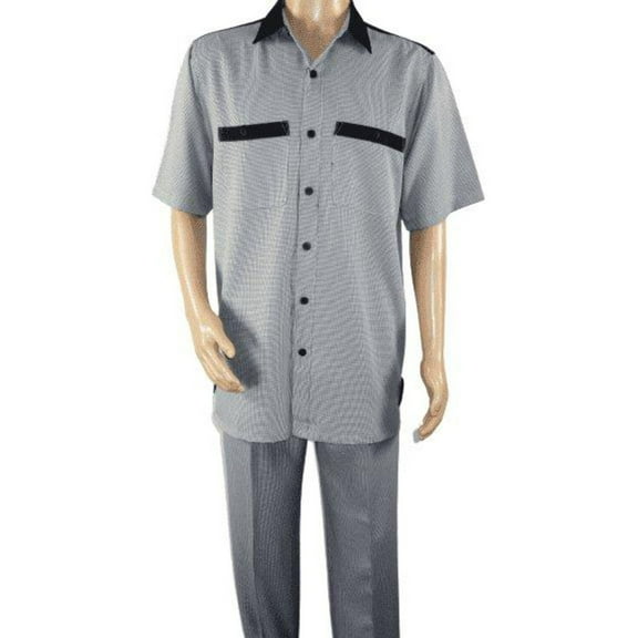 Men 2pc Walking Leisure Suit Short Sleeves DREAMS 263-00 Black white Salt pepper