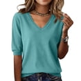 thumbnail image 2 of Short Sleeve Sweater for Women Summer V Neck Pullover Tops Business Casual Lightweight Sweaters Spring Clothes 2026 Green L, 2 of 4