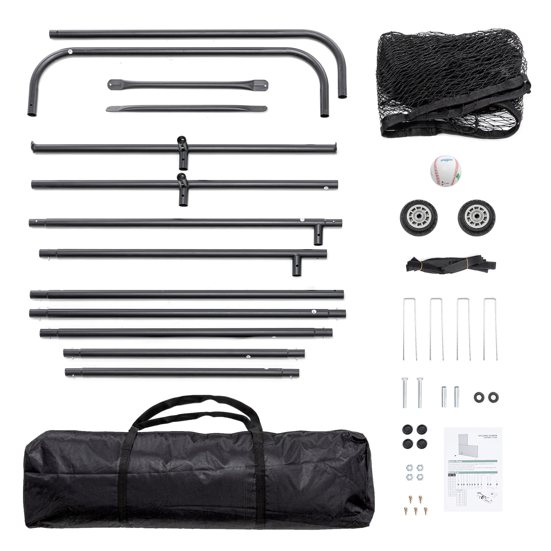Noble House 84" L-Shaped Baseball Pitching Net with Wheels and Carry Bag, Heavy-Duty Training Screen, Black