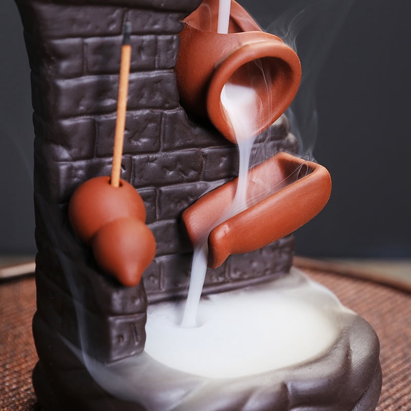 Backflow Incense Burner, Ceramic Running Water Smoke Incense Holder for Aromatherapy Meditation，Office & Home Décor