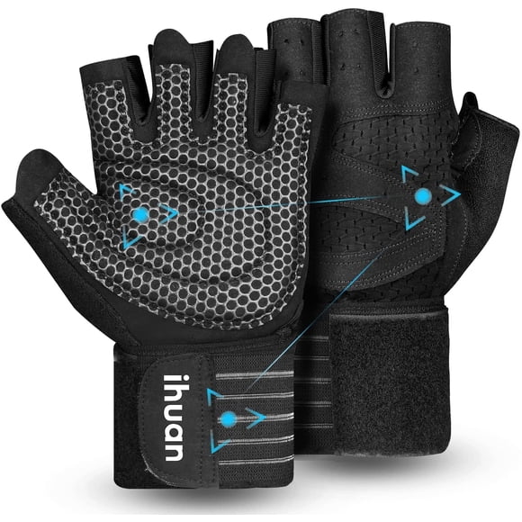 Guantes de entrenamiento ihuan ventilados para levantamiento de pesas con muñequera