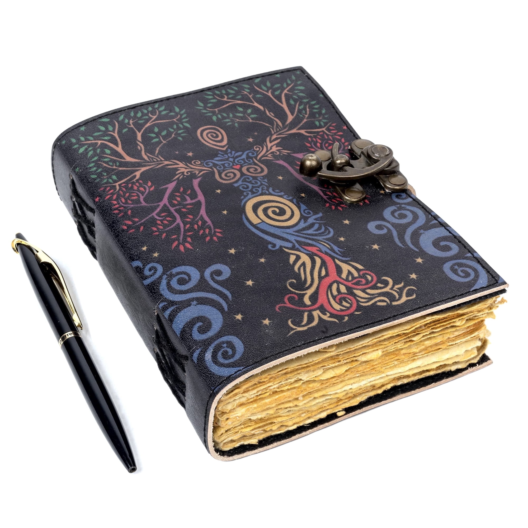 TUZECH Book of Spells Leather Bound Journal Deckle Edge Paper Grimoire Printed Diary Third Eye witchcraft supply and Witch Spell Notebook Antique Vintage Book for Men and Women (Blue Lady)