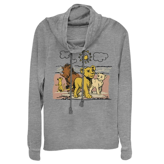 Junior's Lion King Best Friends Cartoon  Cowl Neck Sweatshirt Gray Heather Large