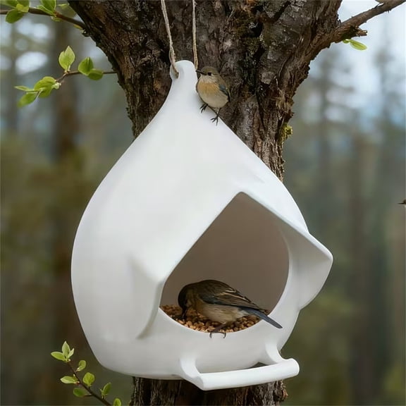 Weather Resistant Bird Feeder - 4.3x5.2in Rainproof Bird Feeder, with Hangable - Great for Backyard Garden Patio, Outdoor Birdwatching Tool - White