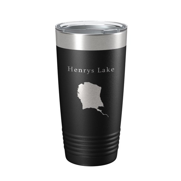 Henrys Lake Map Tumbler Travel Mug Insulated Laser Engraved Coffee Cup Idaho 20 oz Black
