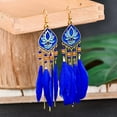 thumbnail image 4 of KDSJSXW Cartilage Earrings for Women 1 Pair Women Faux Feather Earrings Vintage Earrings Long Drop Dangle Earrings With Design Alloy Women Fashion Long Earrings for Daily Wear (Blue,One Size), 4 of 4
